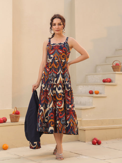 Women Ethnic Motifs Printed Pure Cotton Fit & Flare Midi Dress